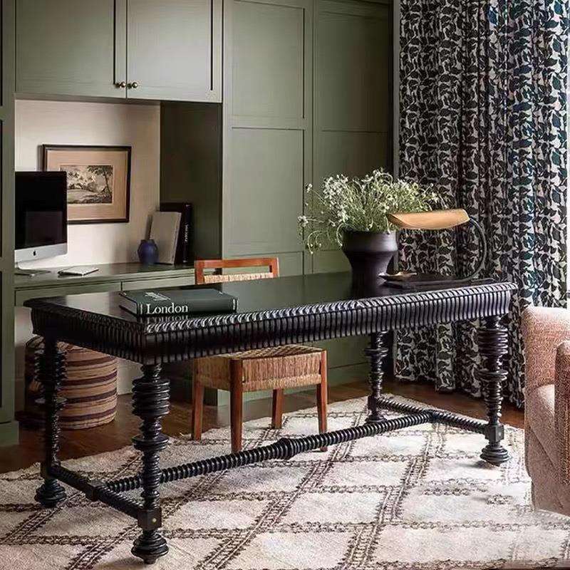 源头工厂法式古典实木书桌书房雕花三斗书桌餐桌办公桌桦木电脑桌