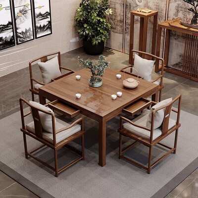 实木餐桌椅组合多人饭桌正方桌茶馆茶桌酒店棋牌桌椅新中式八仙桌