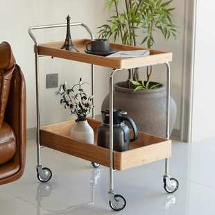 实木小推车边几可移动中古客厅沙发卧室床头双层收纳置物架餐车