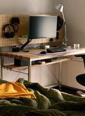 移动桌铝型材桦木海洋板电脑桌长方形办公桌带洞洞板收纳写字书台