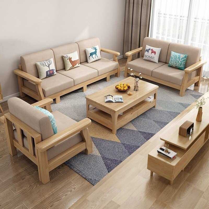 北欧客厅沙发 木布结合简约双人贵妃组合 小户型家具实木拉床沙发