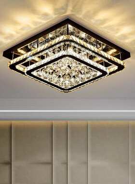 不锈钢水晶灯长方形轻奢客厅灯led吸顶灯简约奢华现代卧室灯具