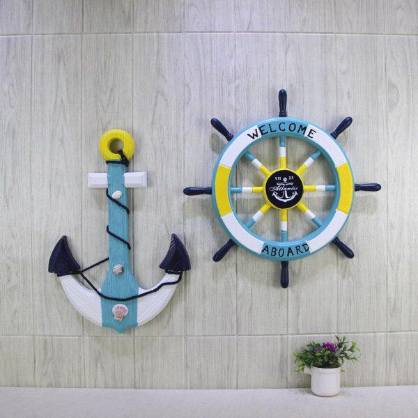 地中海风格船舵装饰挂件船锚挂饰海洋风样板房间民宿客厅墙面壁饰