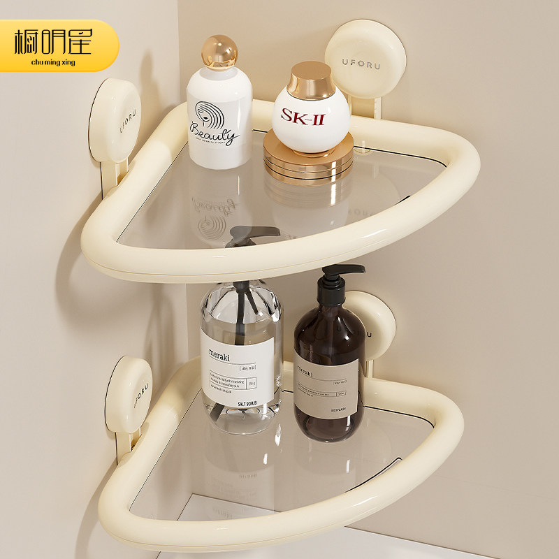 卫生间吸盘式三角置物架免v打孔壁挂式浴室厕所洗漱台墙角收纳架