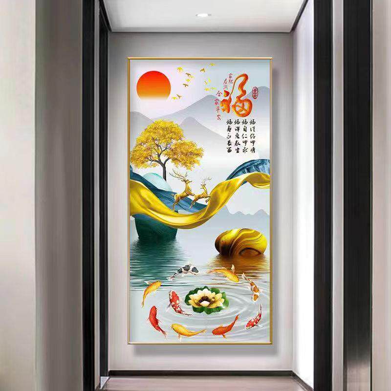 入户玄关装饰画单幅壁画大气新款酒店客厅走廊尽头风水招财挂画