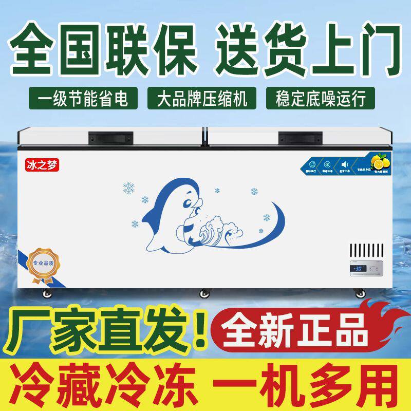 冰柜商用大容量全冷藏全冷冻单温双温两用铜管卧式冰柜家用速冻柜