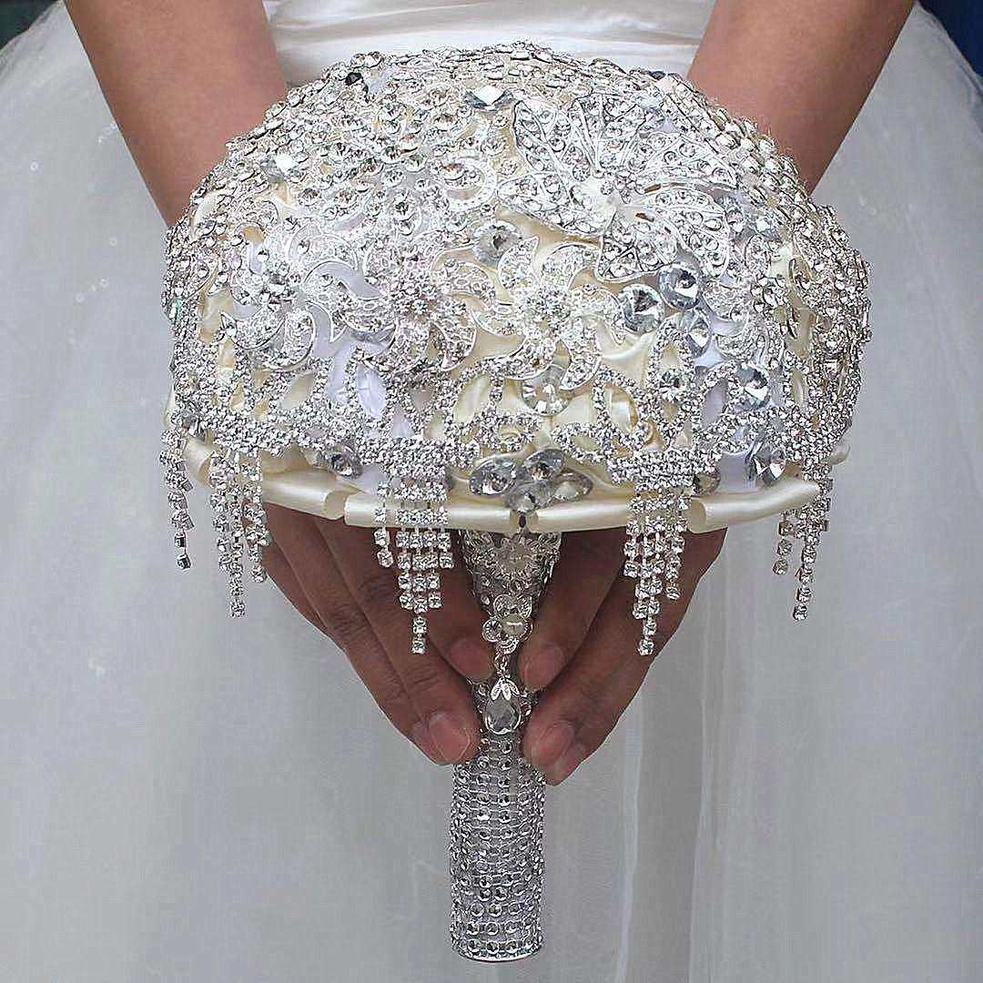 满钻水钻新娘手捧花 纯手工婚礼钻石水滴饰品手捧花W099M