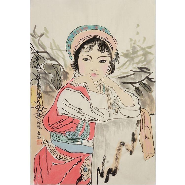 小金花纯手绘装饰画水墨画人物画国画名画作家刘文西作品壁画中式