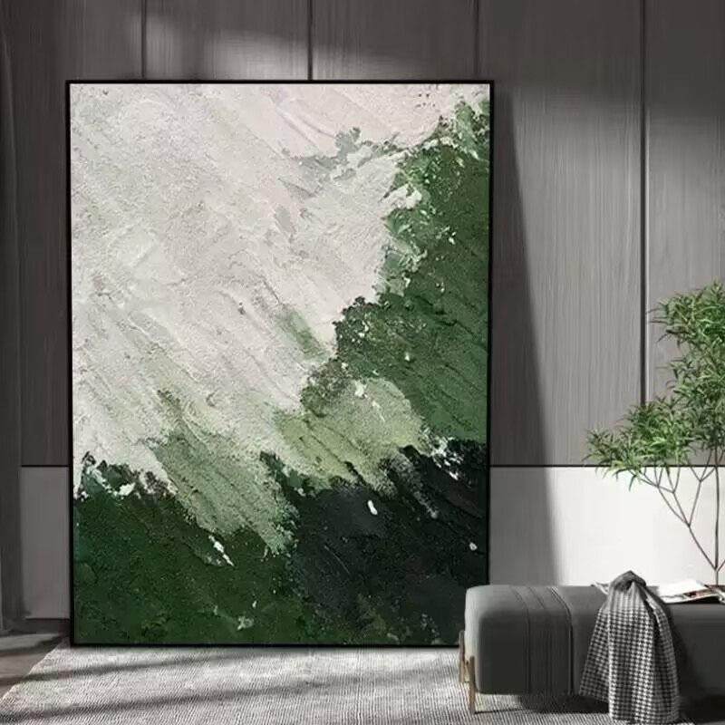 纯手绘油画绿色抽象砂岩肌理画现代客厅玄关装饰画立体餐厅落地画