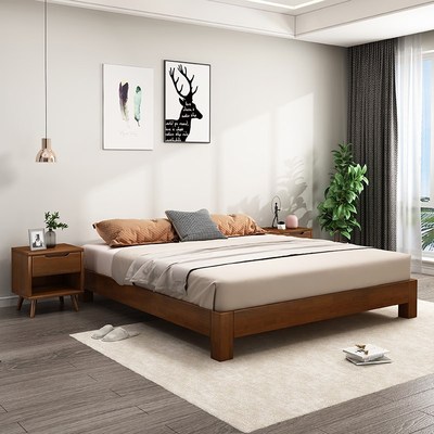 胡桃色实木榻e榻米床排骨架床无床头床架矮床民宿床可定制任意尺