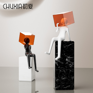 思想牢笼人物坐姿雕塑现代抽象艺术装 饰样板间客T厅大型落地摆件