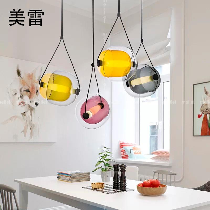 后现代风格多色单头卧室床头吊灯设计师吧台创意个性现代玻璃灯具