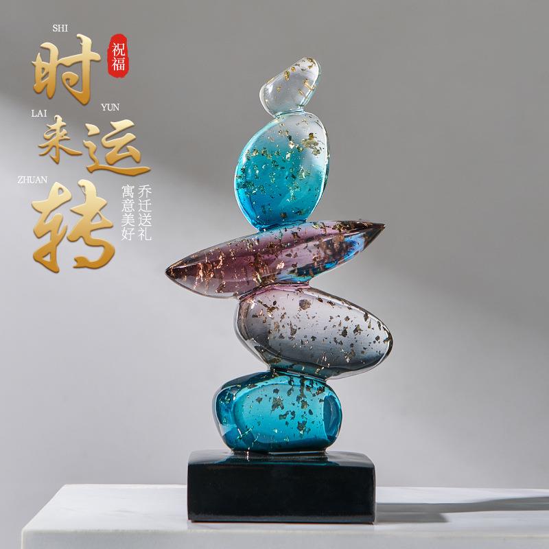 石来运转现代轻奢创意透明树脂抽象雕塑客厅电视桌酒架展柜装饰品