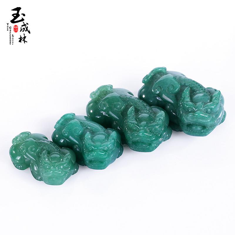 玉成林天然原石绿东陵貔貅摆件土耳其蓝玉髓手工雕刻招财摆件