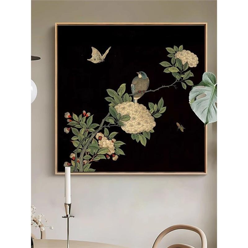 法式中古风客厅装饰画新中式复古卧室床头花鸟图壁画入户玄关挂画
