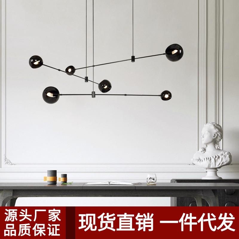 北欧简约铁艺吊灯创意个性黑色灯罩几何线条灯复古客厅餐厅卧室灯