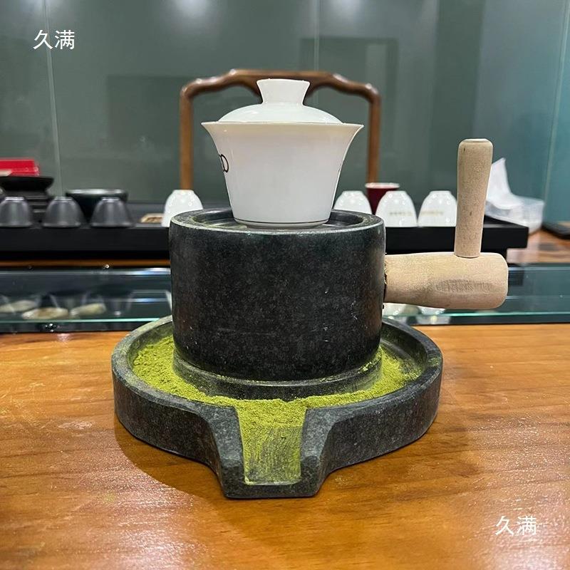 青石点茶石磨家用手工斗抹茶茶器碾磨宋代玩具茶磨茶具小石磨小件