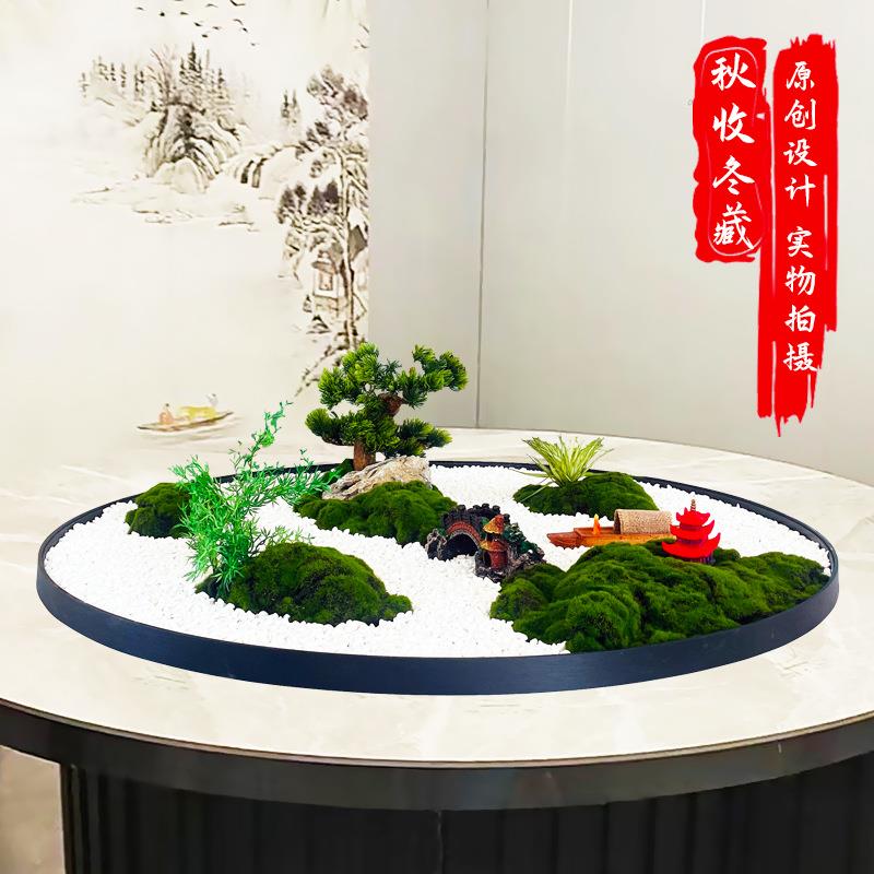 圆桌新款中间摆件花瓶田园桌面圆形大酒店花艺迎客松饭桌枯景摆花