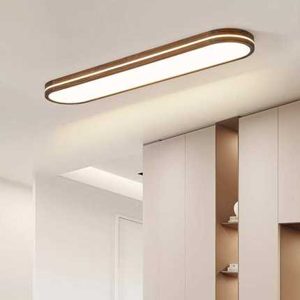 新中式实木过道灯阳台玄关长条led灯具简约全光谱黑胡桃木吸顶灯