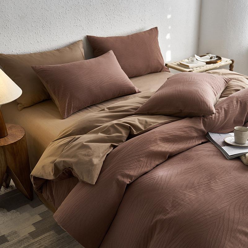 北欧A类全棉色织提花磨毛四件套秋冬保暖床单笠纯棉被套床上用品4