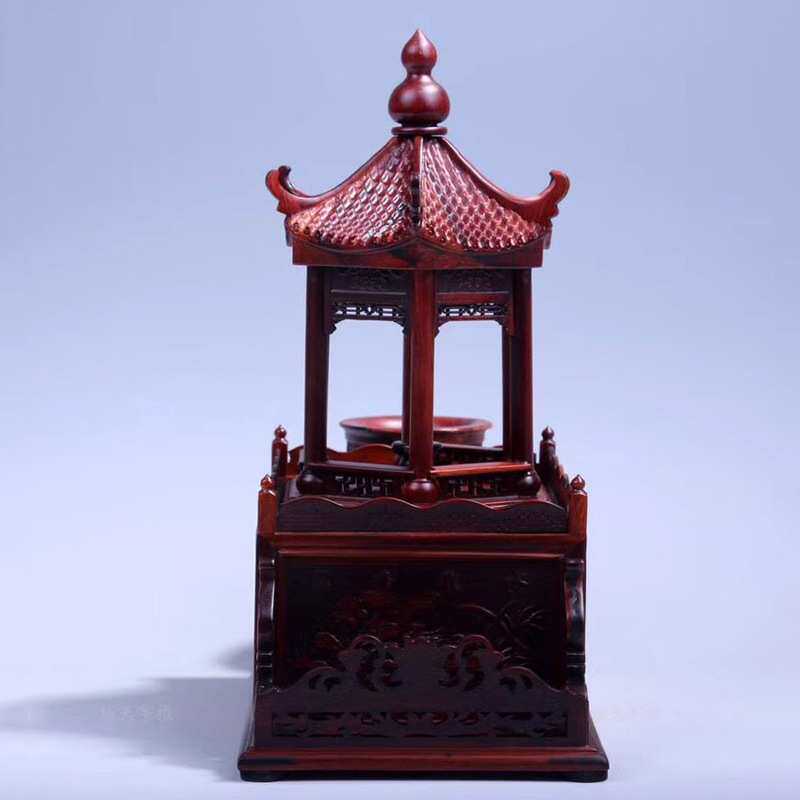 大酸枝木聚缘六角亭笔筒木质工艺品家居摆件送礼佳品