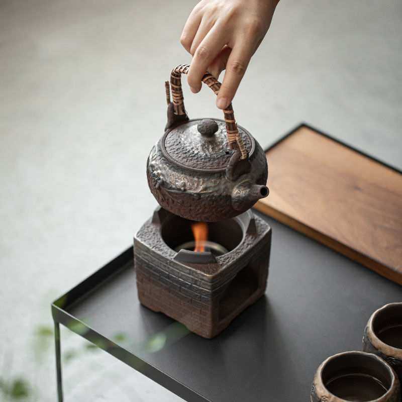 古早烧酒精炉复古鎏金陶瓷煮茶器户外室内泡茶壶碳炉小温茶炉套装
