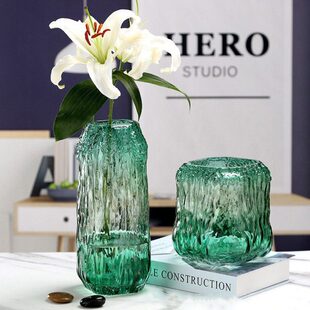 工艺彩色花瓶装饰品水办公桌台面富贵竹摆件30好运高cm生百合玻璃