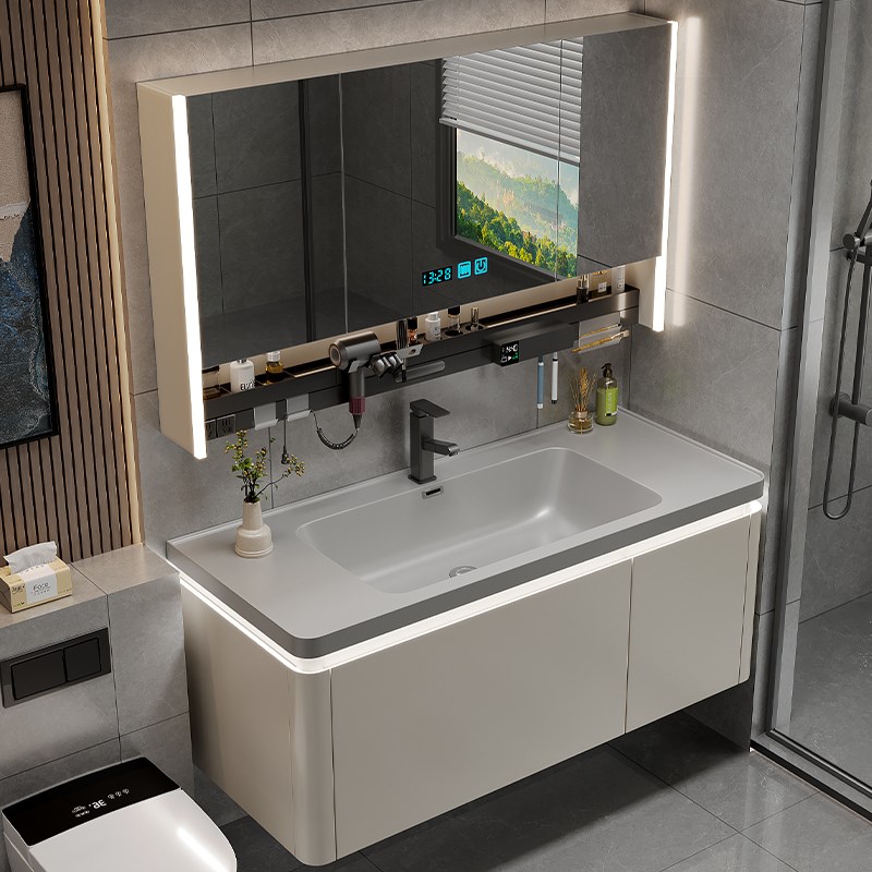 轻奢实木微晶石一体盆浴室柜组合简约卫生间洗漱S台洗手洗脸台盆