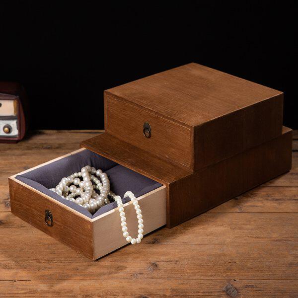 大号礼盒桌面收纳盒复古木质木桐竹包装盒首饰木礼品盒定制抽屉式