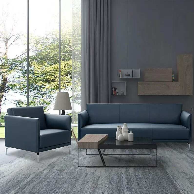 现代简约北欧办公室家具沙发会客休闲接待商务创意三人座整套沙发