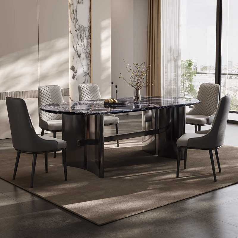 黑曜石超晶石餐桌天然微晶石轻奢现代简约长方形家用小户型大理石