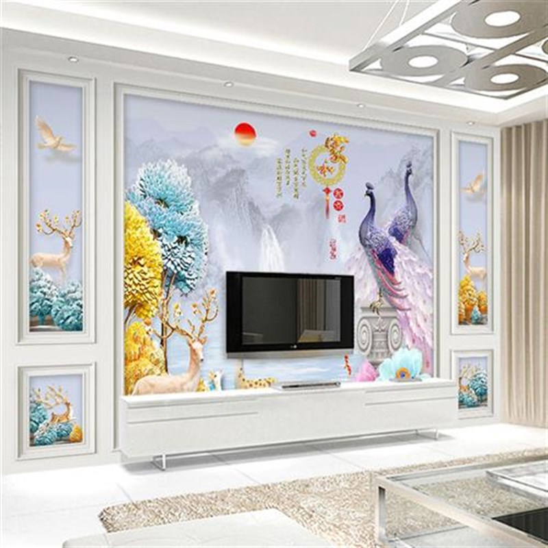 电视背景墙壁纸自粘墙n纸2023新款影视墙壁画客厅装饰壁布大气墙