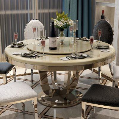轻奢不锈钢圆桌现代简约大理石餐台酒店小户型家用餐桌椅子组合,住宅家具,大理石餐桌,淘宝优惠券,粉丝福利购,淘宝优惠卷
