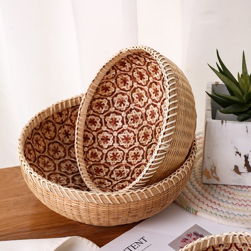 手工竹编竹篮果盘糕点茶点东南A亚收纳篮沥水篮簸箕田园风果篮筛