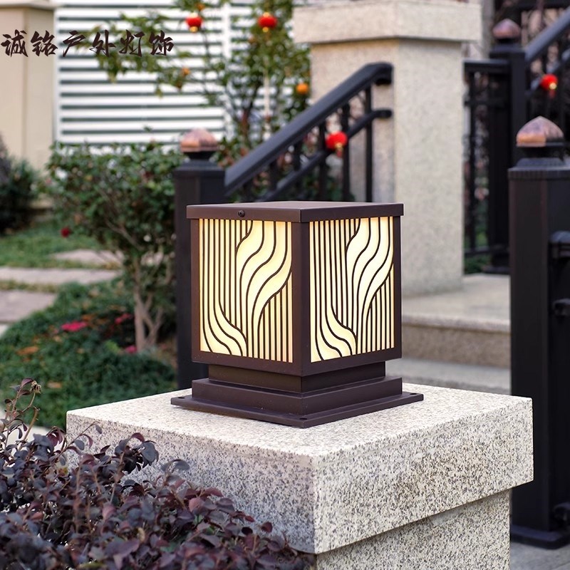 新中式柱头灯庭院别墅大门口围墙柱灯庭J院接电仿云石户外柱头灯