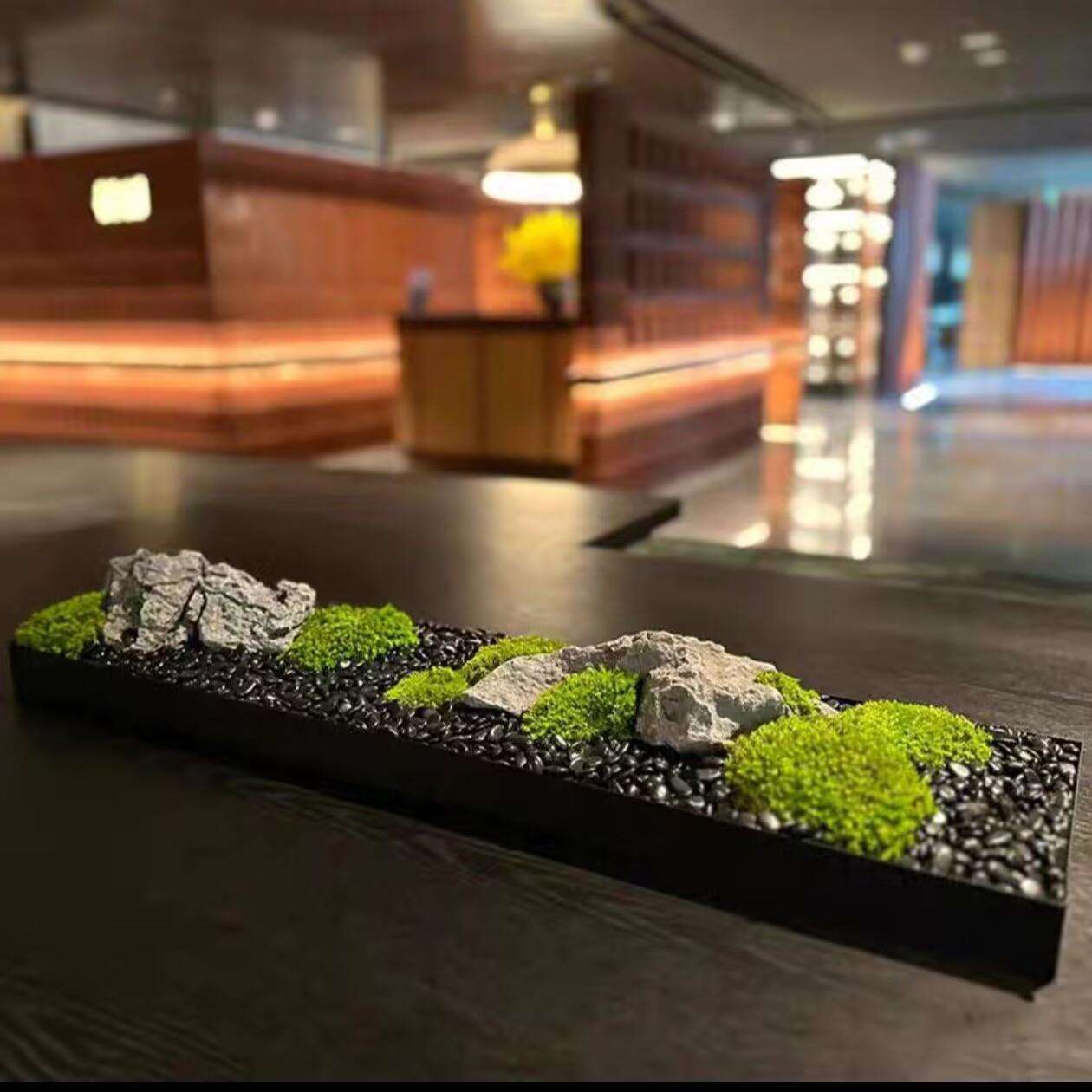 会议桌长形微景观造景摆件办公室售楼大厅永生苔藓绿植中式玄关高
