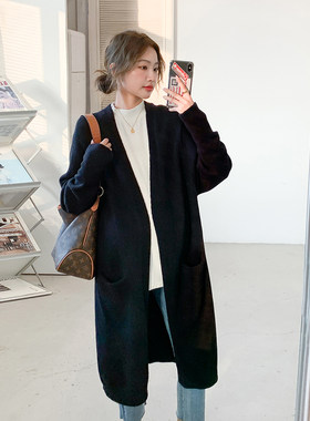 孕妇高级感慵懒风中长款外搭加厚毛衣外套春秋冬季针织开衫上衣