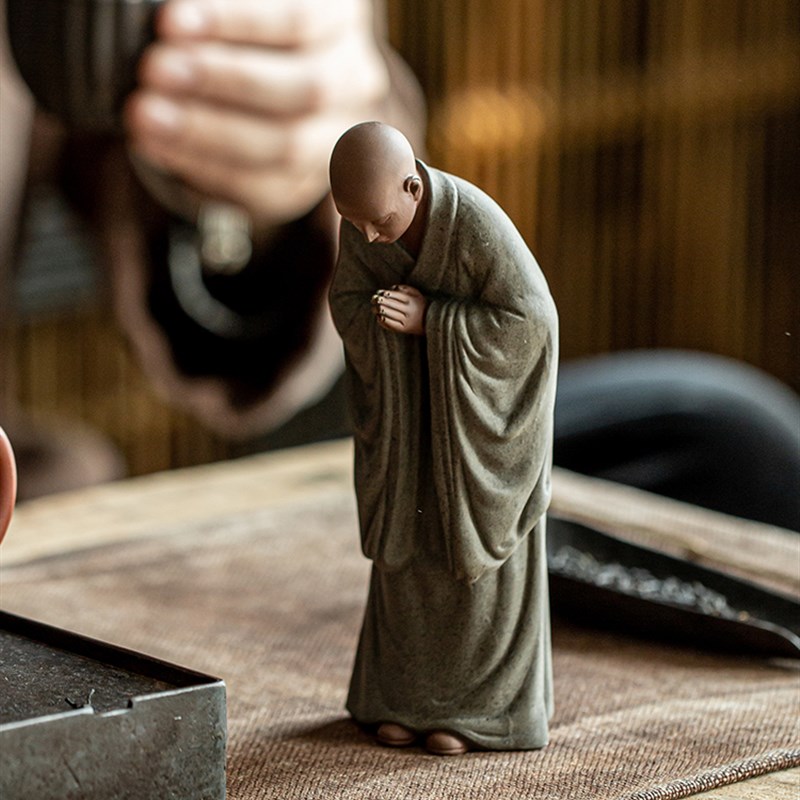 创意手工紫砂f小和尚茶宠摆件人物禅意茶道茶室桌面茶具装饰品摆