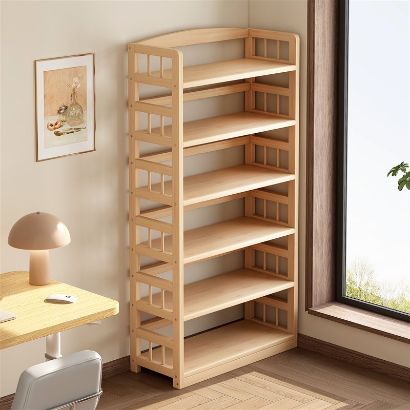 置物架多层d收纳架实木落地书架学生家用书柜储物柜一体靠墙收纳
