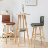 家用吧台桌椅组合休闲小圆桌椅约高脚凳全实木北欧简约高脚咖啡厅