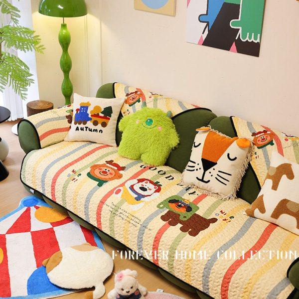 北欧风卡通防滑沙发垫四季水洗布艺多巴胺盖布轻奢高品质皮沙发巾,居家布艺,沙发垫,淘宝优惠券,粉丝福利购,淘宝优惠卷