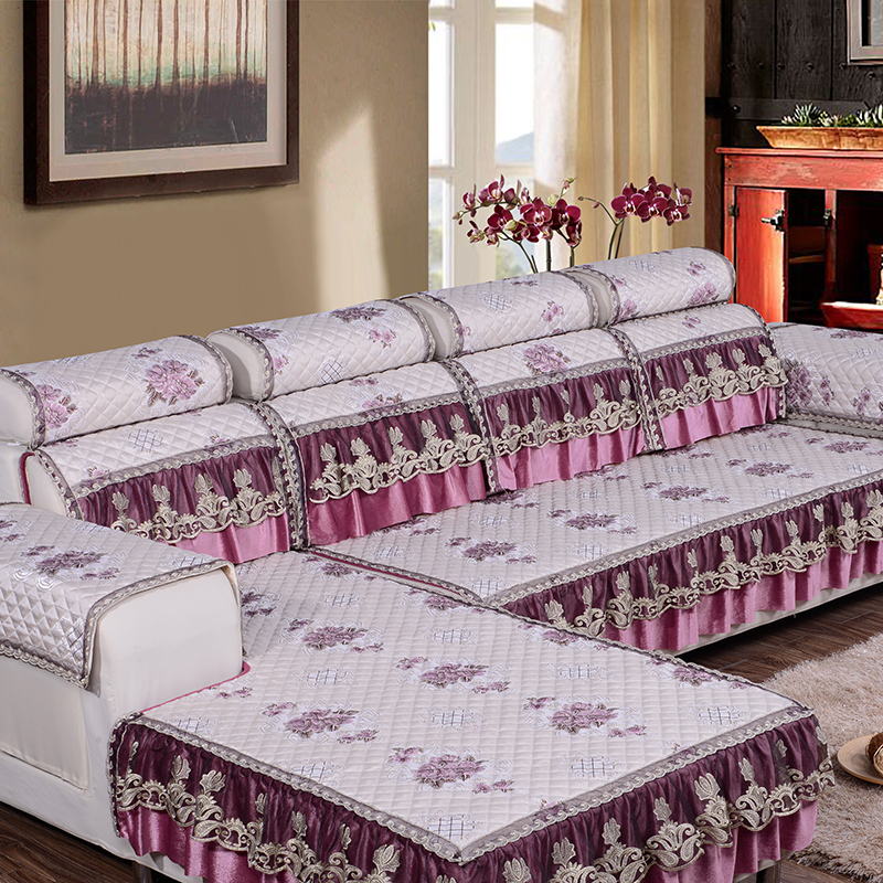 沙发垫绣花亚麻简约现代欧式防滑四季布艺沙发罩定V做田园组合包