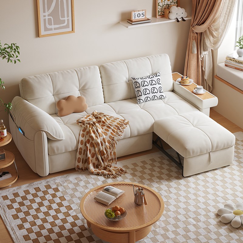 He木屋2024新款奶油风小户型客厅可折G叠1米5宽储物沙发床两用一