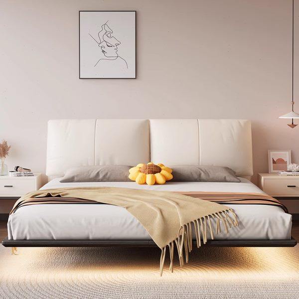 悬浮床奶油风1.8米主卧婚床现代轻奢1.5米大象耳朵网红软体实木床,住宅家具,实木床,淘宝优惠券,粉丝福利购,淘宝优惠卷