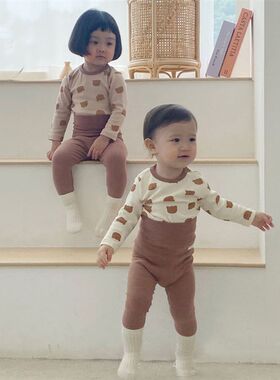 婴幼儿高腰护肚裤可爱长袖套装男女宝宝居家服睡衣裤秋衣秋裤加绒