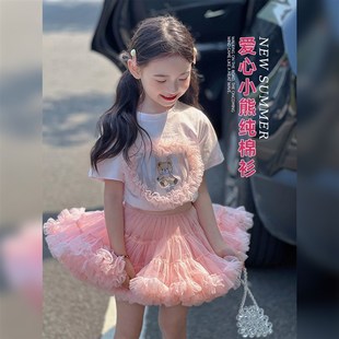 女童短袖T恤2025夏季新款儿童纯棉薄款圆领上衣女宝宝洋气打底衫