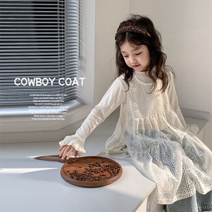 女童春季连衣裙韩系镂空背心裙叠穿2024春装新款儿童罩裙吊带裙子