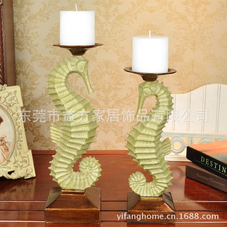 仿古绿树脂装饰品 海马两件套 欧式家居饰品复古婚庆摆件工艺品