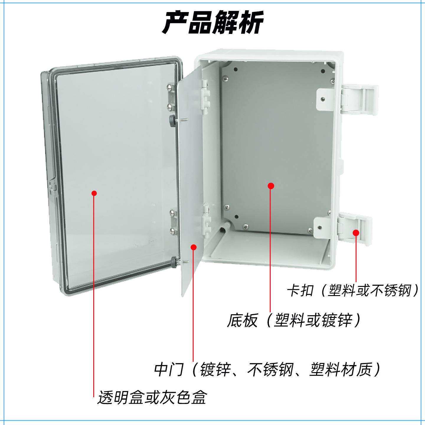 塑料透明配电箱户外防水电源箱监控双门电气控制箱锁扣中门密封盒
