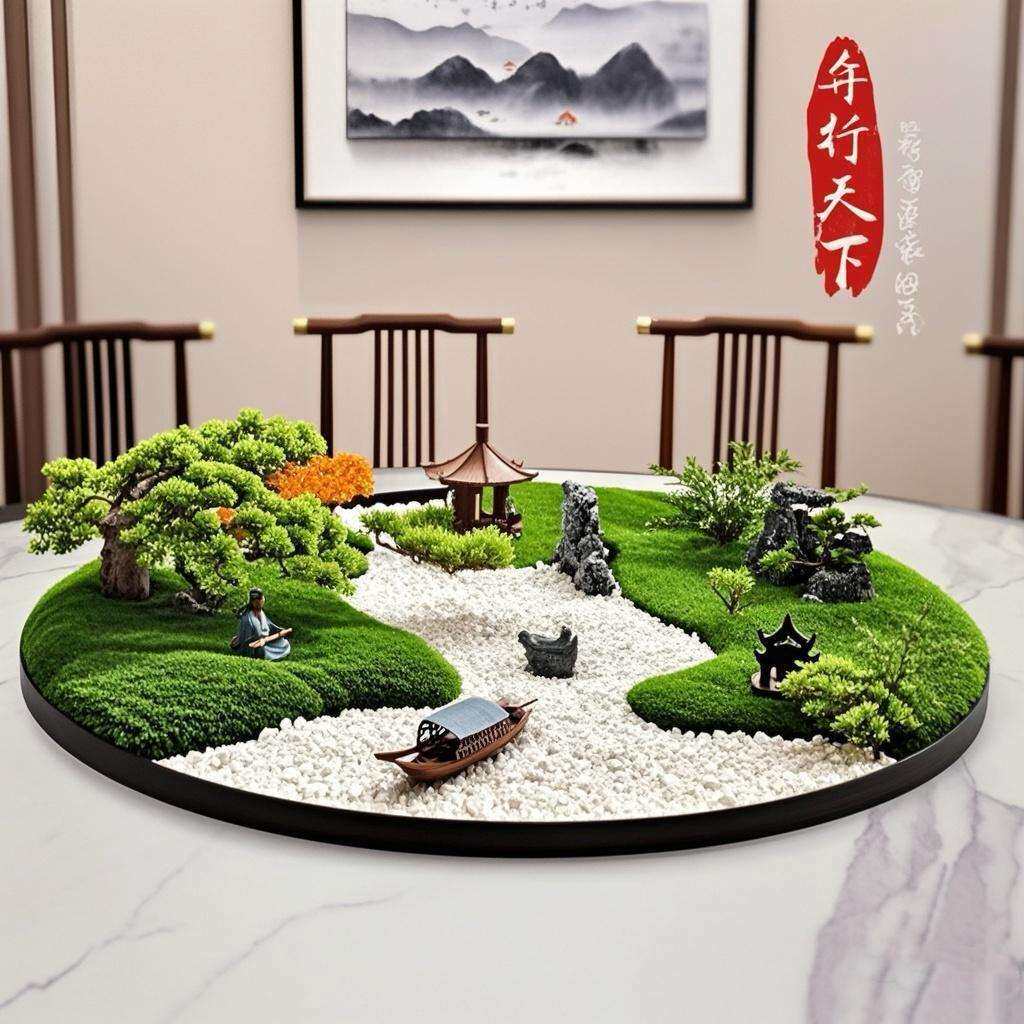 酒店餐桌摆件大圆桌中间转盘摆花中式桌芯装饰品假花摆设桌花盆景